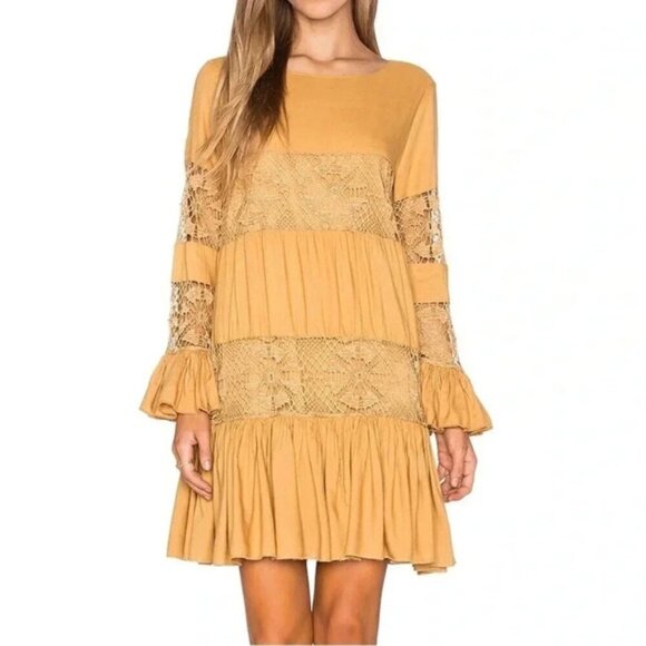 Revolve Tularosa Berkley Mini Dress Ruffle Long Sleeve Saffron Yellow Size XS - Picture 5 of 15